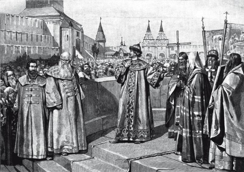 Царь Иоанн IV открывает первый Земский собор своею покаянною речью, художник Клавдий Васильевич Лебедев
