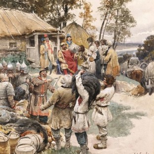 Князь Игорь собирает дань с древлян в 945 году, Клавдий Васильевич Лебедев
