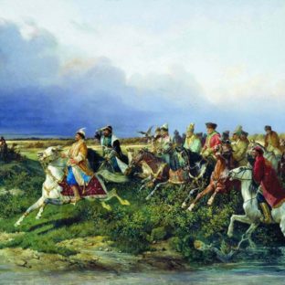 Царь Алексей Михайлович с боярами на соколиной охоте близ Москвы, Николай Сверчков