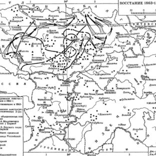 Карта восстания в Литве 1863-1864 гг., О. И. Максимайтене