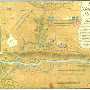 Карта Полтавской битвы, с французским комментарием; Военные архивы Швеции, Стокгольм