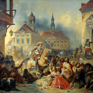 Петр I усмиряет ожесточенных солдат своих при взятии Нарвы в 1704 году, Н. А. Зауервейд