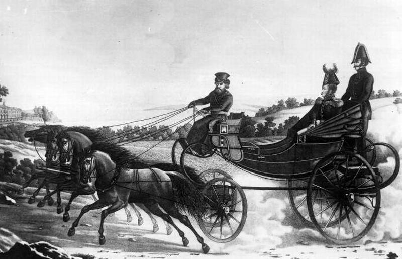 Император Александр I в коляске подъезжает к загородному дворцу, Афанасьев