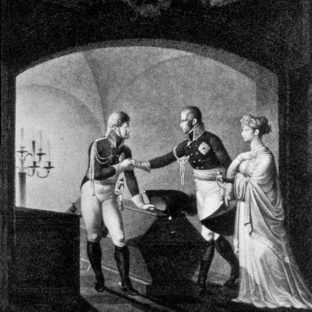 Король Фридрих Вильгельм III и прусская королева Луиза с царем Александром у саркофага Фридриха II, Фридрих Георг Вайч