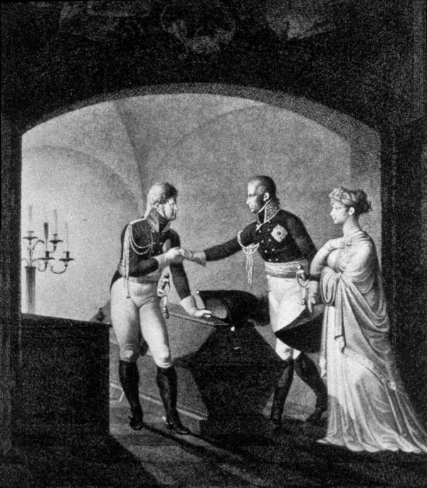 Король Фридрих Вильгельм III и прусская королева Луиза с царем Александром у саркофага Фридриха II, Фридрих Георг Вайч