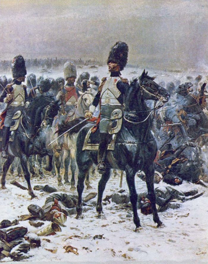 Полковник Лепик в Эйлау на коне с гренадерами Императорской гвардии, Жан Батист Эдуард Детайль