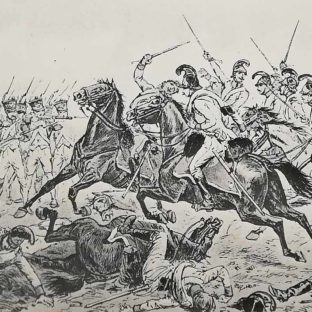 Обстрел австрийской кавалерии принца Лихтенштейна 10-м линейным пехотным полком (дивизия Сера) в битве при Ваграме. Книга "Napoleon et l'Autriche".