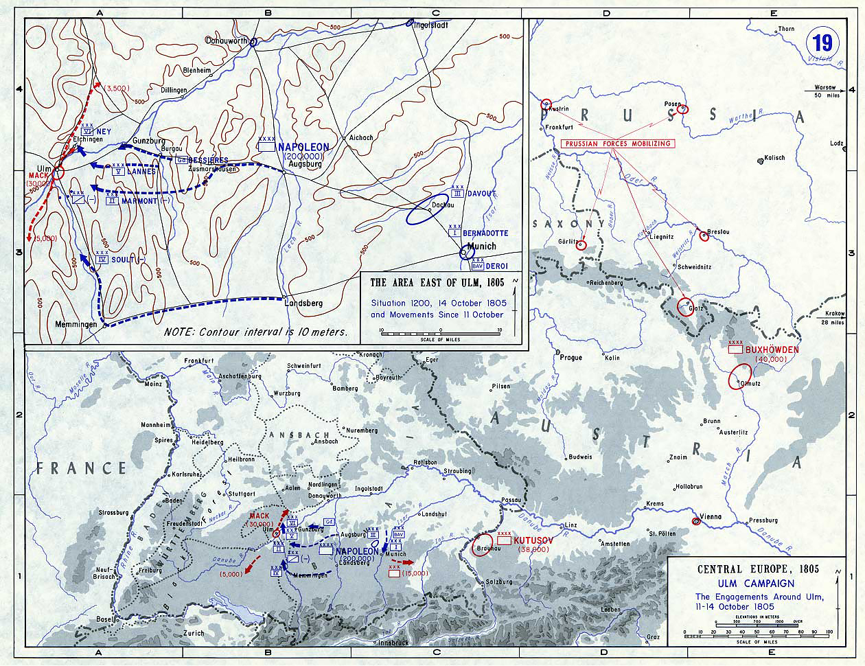 Ульмская кампания - сражения вокруг Ульма, 11-14 октября 1805 г., карта