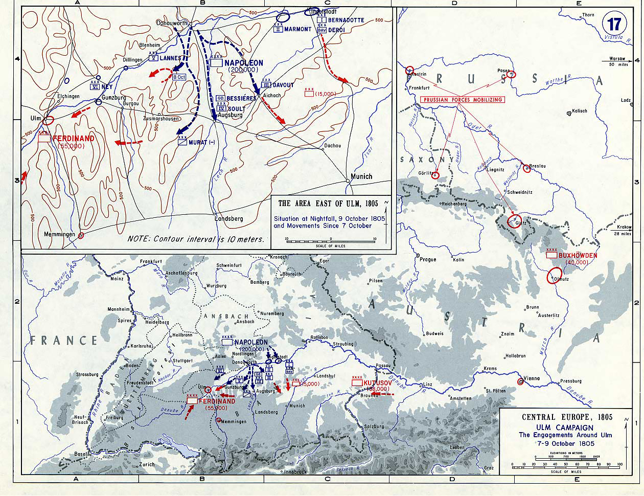 Ульмская кампания - бои вокруг Ульма, 7-9 октября 1805 г., карта