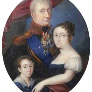 Граф Леонтий Леонтьевич Беннигсен с женой Екатериной Фадеевной и сыном Александром, автор неизвестен
