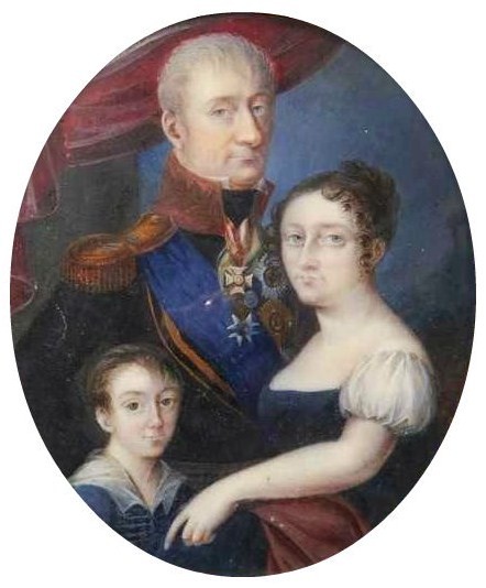 Граф Леонтий Леонтьевич Беннигсен с женой Екатериной Фадеевной и сыном Александром, автор неизвестен